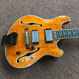 Custom F hollow body jazz Electric Guitar.double tiger flame gitaar.vibrato system.musical instruments orange color supplier