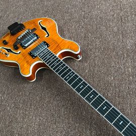 Custom F hollow body jazz Electric Guitar.double tiger flame gitaar.vibrato system.musical instruments orange color supplier