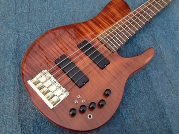 High End Flamed Maple Top Neck Through Body 5 strings gold Hardware Bass Guitar Guitarra custom bass guitar bass supplier