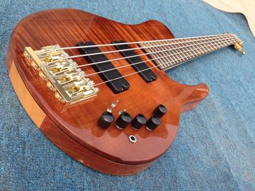 High End Flamed Maple Top Neck Through Body 5 strings gold Hardware Bass Guitar Guitarra custom bass guitar bass supplier