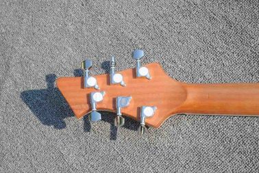 High quality custom 6 string electric guitar, flame maple veneer, wood color body, double F hole half hollow body, rosew supplier