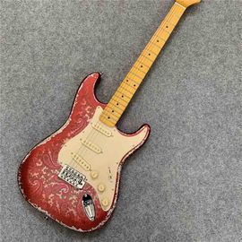 High Quality Electric Guitar Relic Retro Strat Electric Guitar with Pink Flower Color free shipping supplier