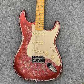 High Quality Electric Guitar Relic Retro Strat Electric Guitar with Pink Flower Color free shipping supplier