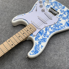 High Quality blue and white porcelain electric guitar white guitar birthday present free shipping supplier