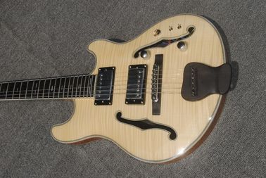 High-grade customized jazz six-string electric guitar, double f-hole half-hollow electric guitar, wood color supplier