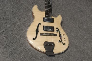 High-grade customized jazz six-string electric guitar, double f-hole half-hollow electric guitar, wood color supplier