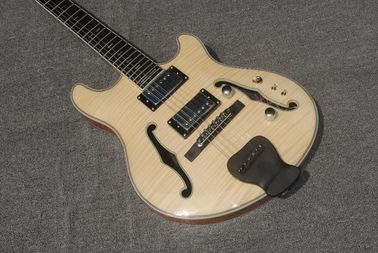 High-grade customized jazz six-string electric guitar, double f-hole half-hollow electric guitar, wood color supplier