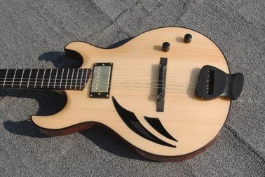 High-grade customized jazz six-string electric guitar double knife hole half-hollow electric guitar in wood color supplier