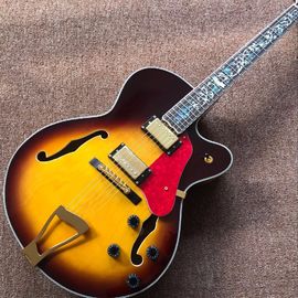 Double F hole OEM hollow body JAZZ electric guitar yellow maple top Jazz guitar free shipping supplier