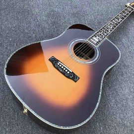 41 inch D style Solid wood acoustic guitar,Abalone binding and inlays ,Ebony fingerboard in sunburst supplier