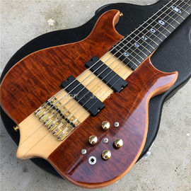 6 String Electric Bass Guitar with Win Red burst Maple top Ebony Fingerboard Active pickups Bass Neck through body supplier