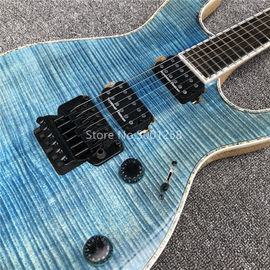 Light blue Quilted Flame Maple Mayones Electric Guitar,2019 New S logo Neck through body 6 Strings Guitar supplier