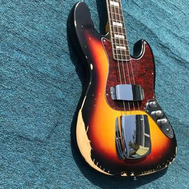 Heavy Relic Jazz Bass Electric Guitar Sunburst Color Alder Body 100% Handmade Nitrolacquer Finish Aged Hardware supplier