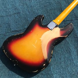 Heavy Relic Jazz Bass Electric Guitar Sunburst Color Alder Body 100% Handmade Nitrolacquer Finish Aged Hardware supplier