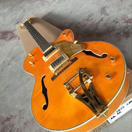 Tiger Flame jazz electric guitar.F hollow body jazz guitar. orange guitar.vibrato system.free shipping supplier