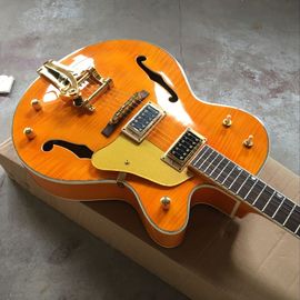 Tiger Flame jazz electric guitar.F hollow body jazz guitar. orange guitar.vibrato system.free shipping supplier