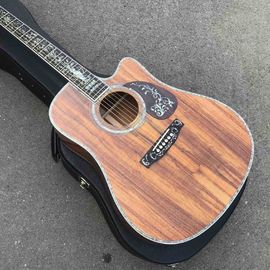 Factory Cutaway 41 Inch KOA Wood Acoustic Electric Guitar Ebony Fingerboard Abalone Inlays D Style KOA Guitar supplier