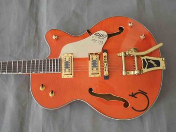 2019 New Orange Flame Maple Electric guitar Semi Hollow Body Jazz Electric Guitar with Golden Bigsby Tremolo supplier