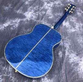 Solid spruce top OM style Acoustic Guitar,Abalone Ebony fingerboard Blue Burst Maple back and sides Acoustic Guitar supplier