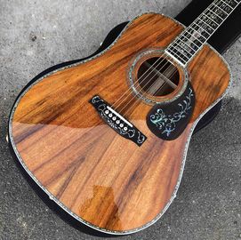 Handmade Deluxe solid koa wood Acoustic guitar, acoustic Guitarra, solid koa wood with abalone inlay supplier