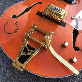 Top quality G Orange Electric Jazz guitar,Gold Bigsby bridge,Factory Hollow Body Electric Guitar supplier