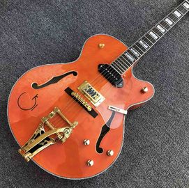 Top quality G Orange Electric Jazz guitar,Gold Bigsby bridge,Factory Hollow Body Electric Guitar supplier