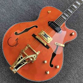 Top quality G Orange Electric Jazz guitar,Gold Bigsby bridge,Factory Hollow Body Electric Guitar supplier