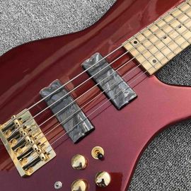 Metallic red Butterfly 5 strings Ash wood Bass Guitar,Factory custom Neck through body 9V active pickups Electric Bass supplier