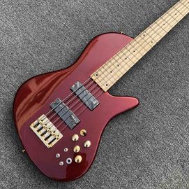 Metallic red Butterfly 5 strings Ash wood Bass Guitar,Factory custom Neck through body 9V active pickups Electric Bass supplier