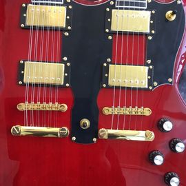 Custom high quality 12 string+6 string double head electric guitar in Wine red Red SG guitar Gold hardware supplier