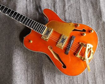 Custom orange TL hollow body f hole ebony fingerboard gold bridge electric guitar musical instrument shop supplier