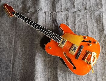 Custom orange TL hollow body f hole ebony fingerboard gold bridge electric guitar musical instrument shop supplier