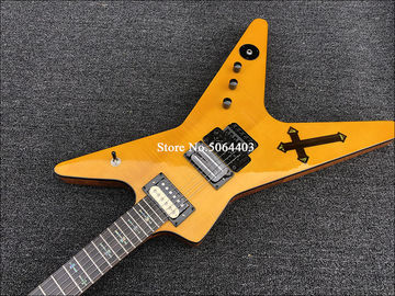 Irregular Special-shaped electric guitar yellow paint rosewood fingerboard double-wave electric guitar free shipping supplier