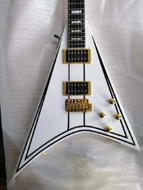 V shape 6 string electric guitar, white body, gold hardware, Fingerboard ebony, free shipping supplier