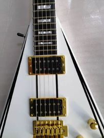 V shape 6 string electric guitar, white body, gold hardware, Fingerboard ebony, free shipping supplier