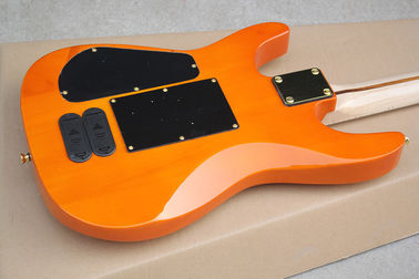 Factory Custom Orange Electric Guitar with Floyd Rose,3 Pickups,No Frets Inlay,Gold Hardware,Flame Maple Veneer supplier