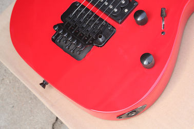 Factory Custom Red Body Electric Guitar with Floyd Rose,HSH Pickups,Black Dots Fret Inlay,Black Hardwares supplier