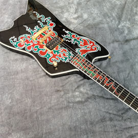 Custom New 6 Strings Black Electric Guitar with Fire Inlays Fingerboard Gold Color Hardware supplier