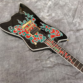 Custom New 6 Strings Black Electric Guitar with Fire Inlays Fingerboard Gold Color Hardware supplier