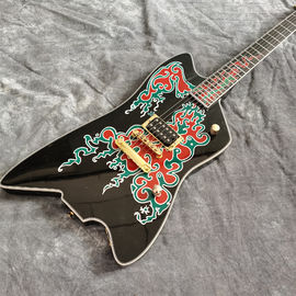 Custom New 6 Strings Black Electric Guitar with Fire Inlays Fingerboard Gold Color Hardware supplier