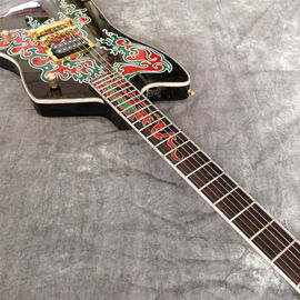 Custom New 6 Strings Black Electric Guitar with Fire Inlays Fingerboard Gold Color Hardware supplier