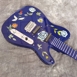 Handmade Painting Flowers on Body Blue Fingerboard and Head Electric Guitar supplier