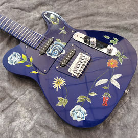 Handmade Painting Flowers on Body Blue Fingerboard and Head Electric Guitar supplier