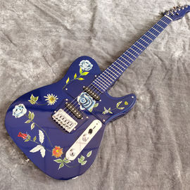 Handmade Painting Flowers on Body Blue Fingerboard and Head Electric Guitar supplier