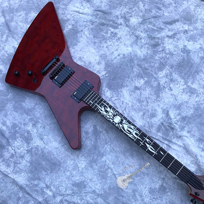 Custom Electric Guitar Rosewood Top Covered Black Hardware in Burgundy Customized Logo Shape supplier