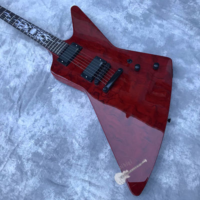 Custom Electric Guitar Rosewood Top Covered Black Hardware in Burgundy Customized Logo Shape supplier