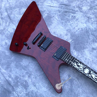 Custom Electric Guitar Rosewood Top Covered Black Hardware in Burgundy Customized Logo Shape supplier