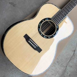 Custom 2020 New Real Abalone Aaaa All Solid Spruce Round Body Maple Binding Acoustic Guitar supplier