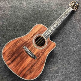 2020 New Handmade Cutaway Deluxe KOA Acoustic guitar solid koa wood with 100% all abalone inlay electric acoustic guitar supplier