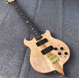 High Grade 4 String Electric Bass Neck Through Body Log Color Paint Gold Fittings Corrugated Maple Veneer supplier